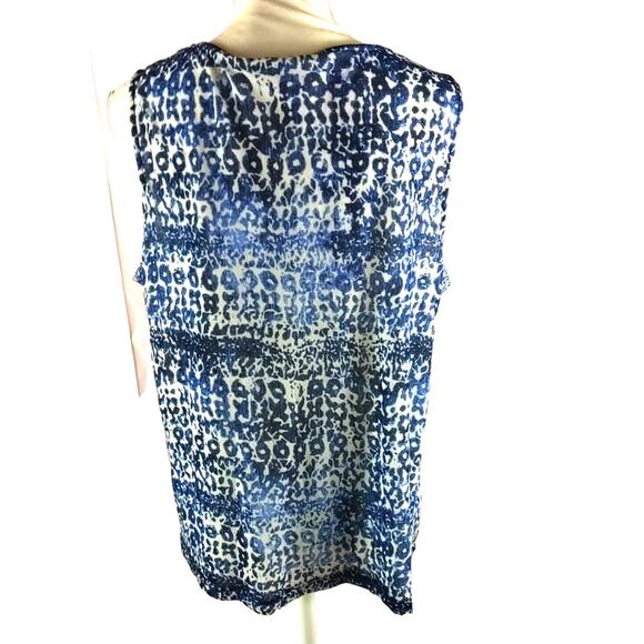 Chico's Women's Fancy Tank Top Size 3 Blue White Ruffle Stretch Beach Ocean... - Picture 4 of 6